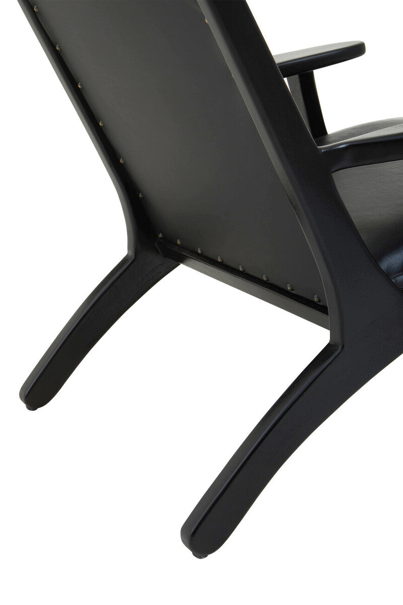 Kendari Black Leather & Teak Wood Chair With Stud Detail