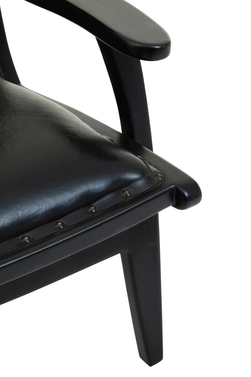 Kendari Black Leather & Teak Wood Chair With Stud Detail