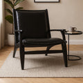 Kendari Black Leather & Teak Wood Chair With Stud Detail