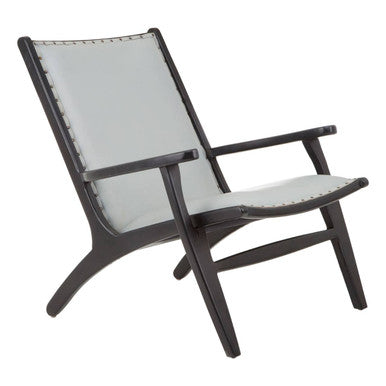 Kendari Grey Leather & Teak Wood Chair