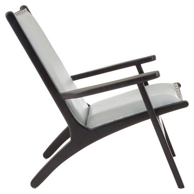 Kendari Grey Leather & Teak Wood Chair