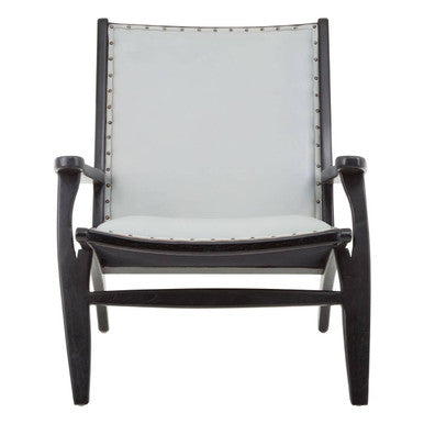 Kendari Grey Leather & Teak Wood Chair