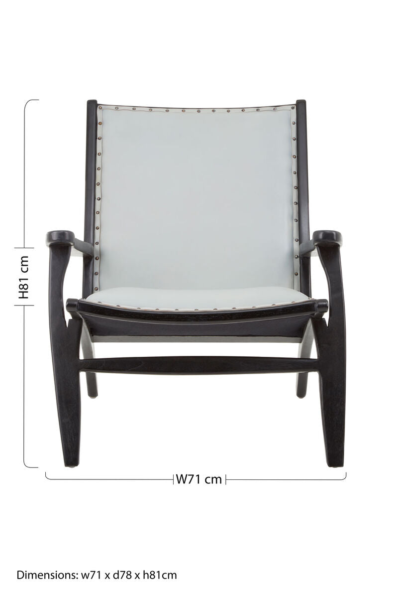 Kendari Grey Leather & Teak Wood Chair