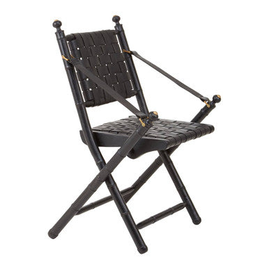 Kendari Black Strapped Leather & Black Teak Wood Chair