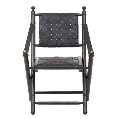 Kendari Black Strapped Leather & Black Teak Wood Chair