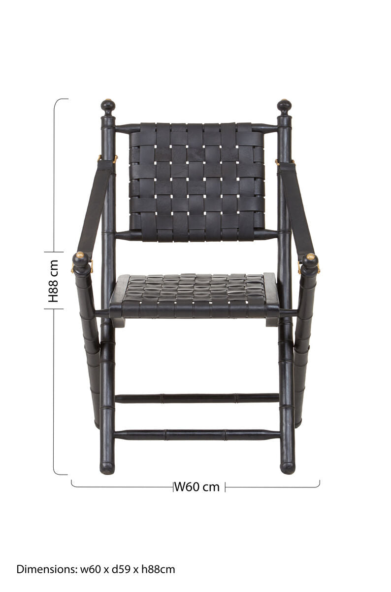 Kendari Black Strapped Leather & Black Teak Wood Chair