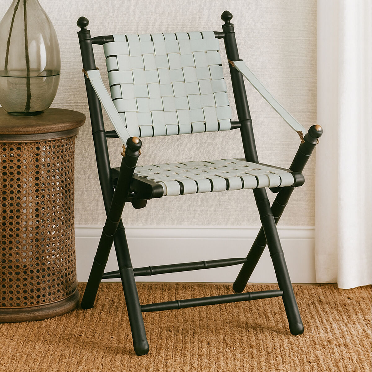 Kendari White Leather & Black Teak Wood Chair