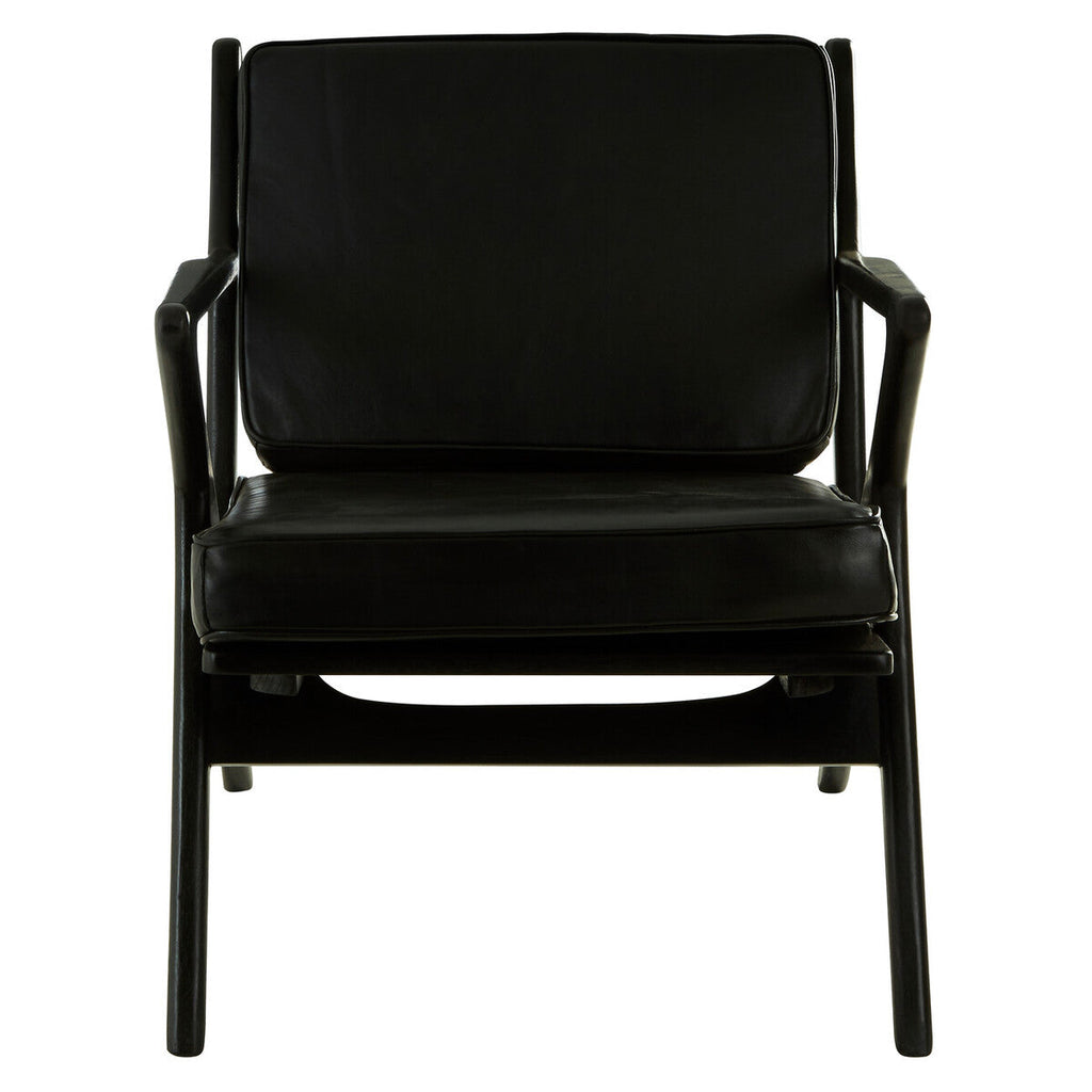 Kendari Black Leather & Teak Wood Frame Armchair