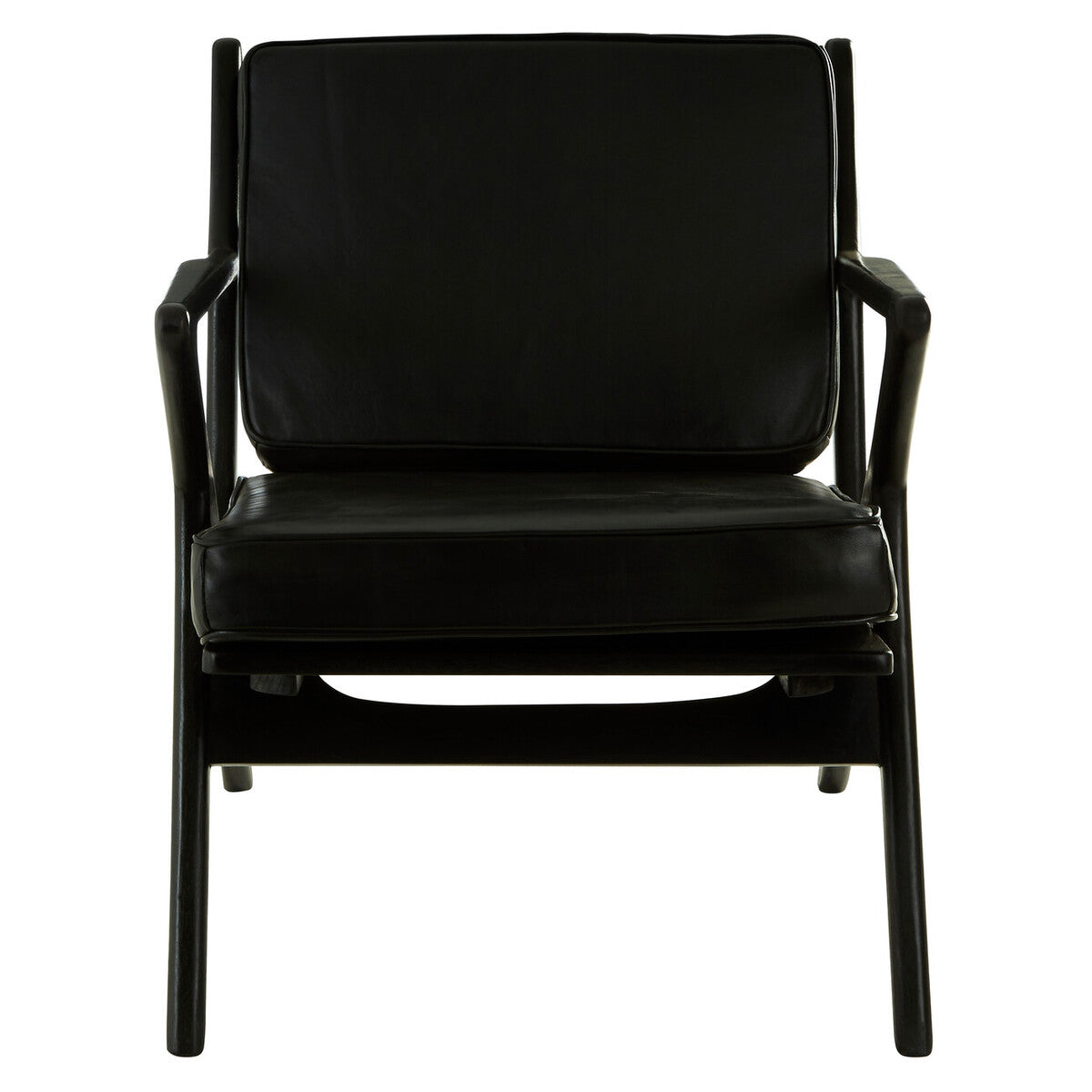 Kendari Black Leather & Teak Wood Frame Armchair