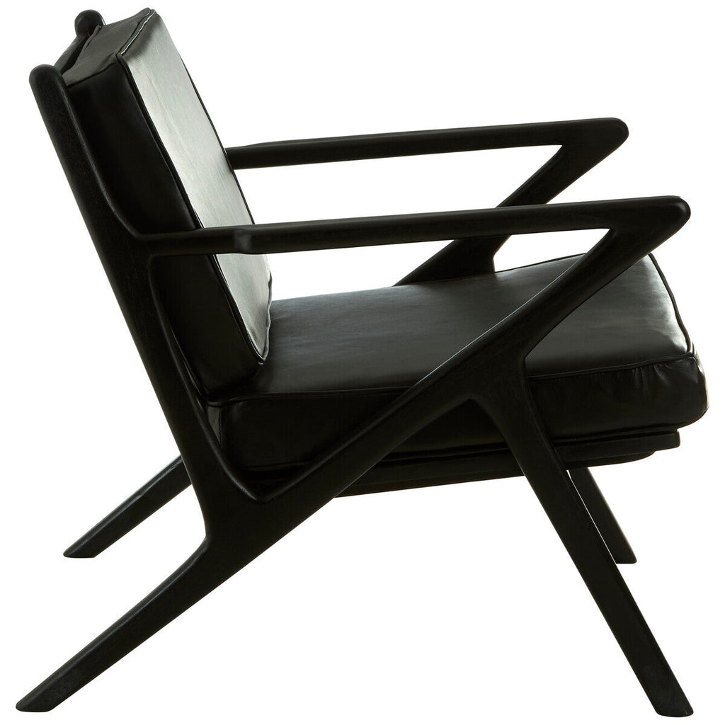 Kendari Black Leather & Teak Wood Frame Armchair