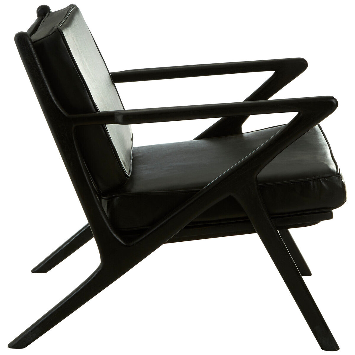 Kendari Black Leather & Teak Wood Frame Armchair