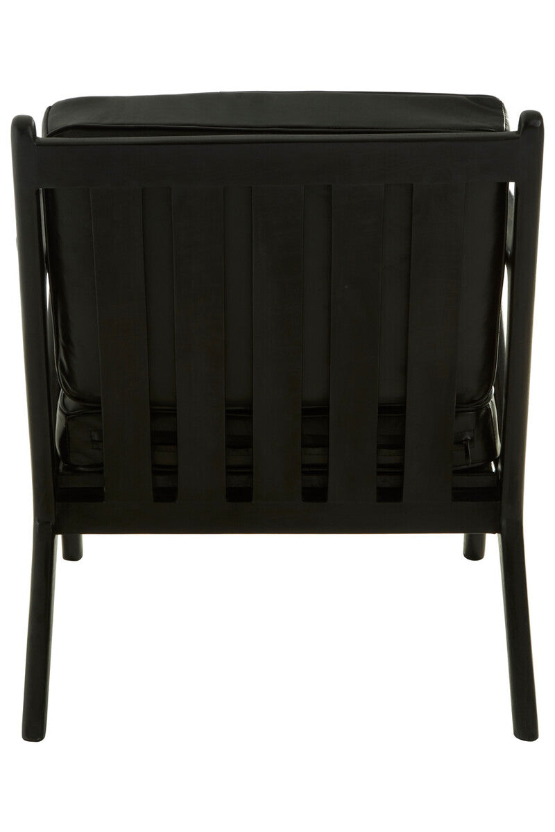 Kendari Black Leather & Teak Wood Frame Armchair