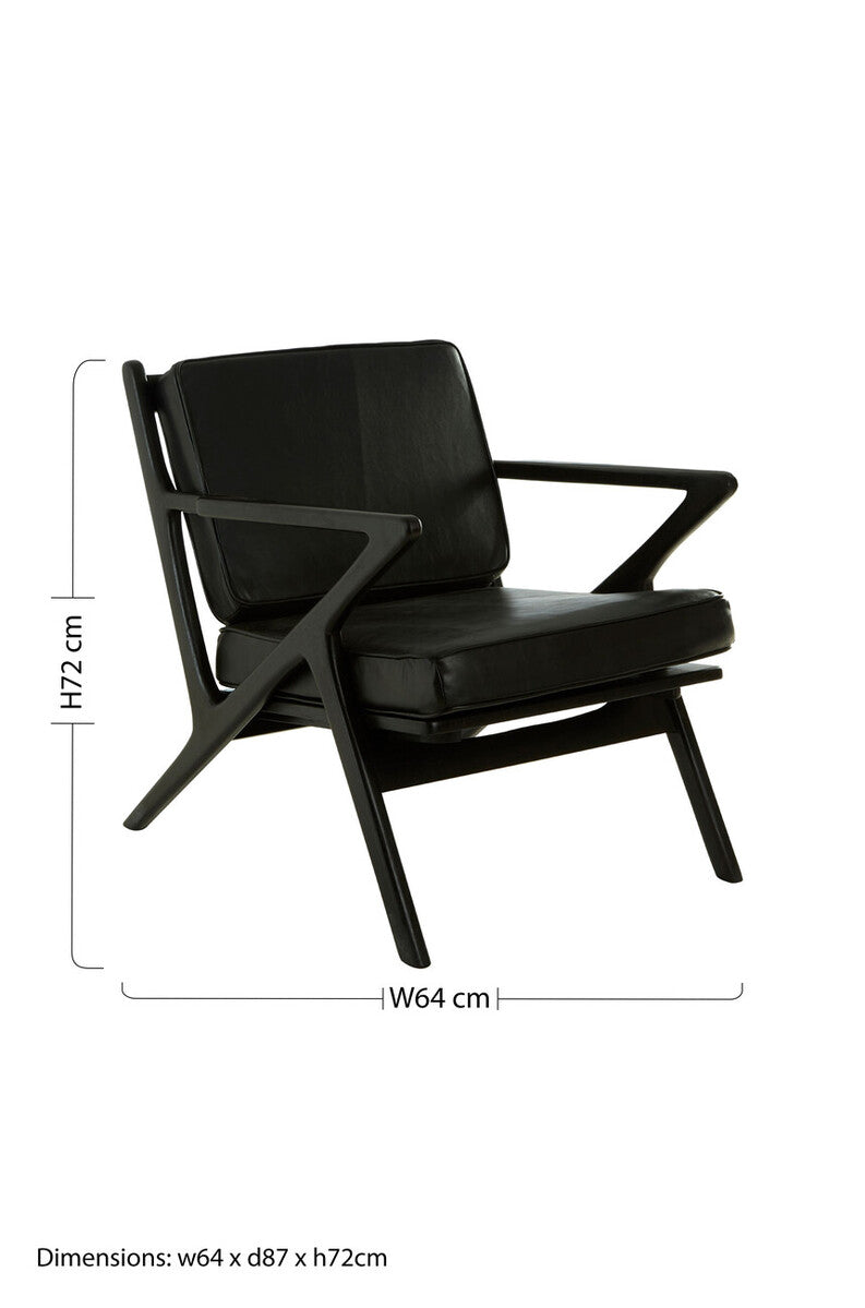 Kendari Black Leather & Teak Wood Frame Armchair