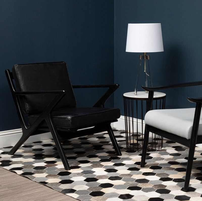 Kendari Black Leather & Teak Wood Frame Armchair
