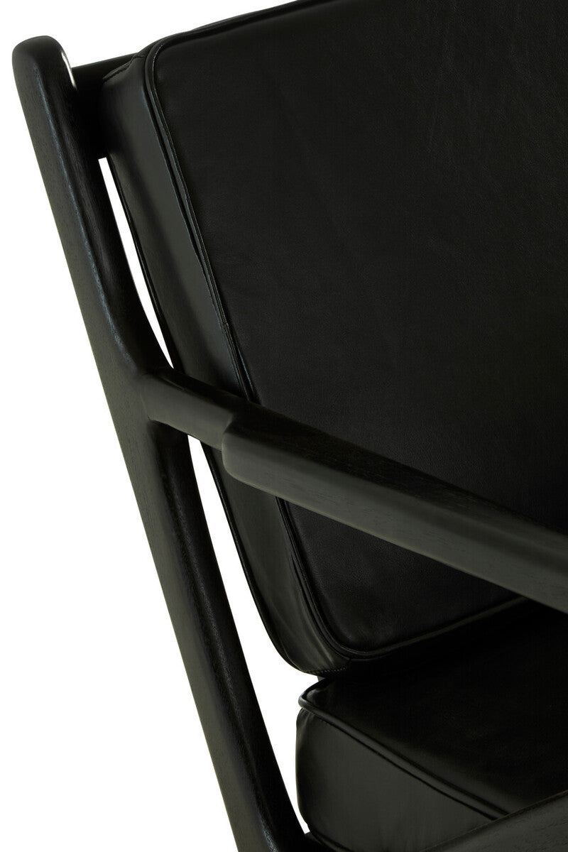 Kendari Black Leather & Teak Wood Frame Armchair