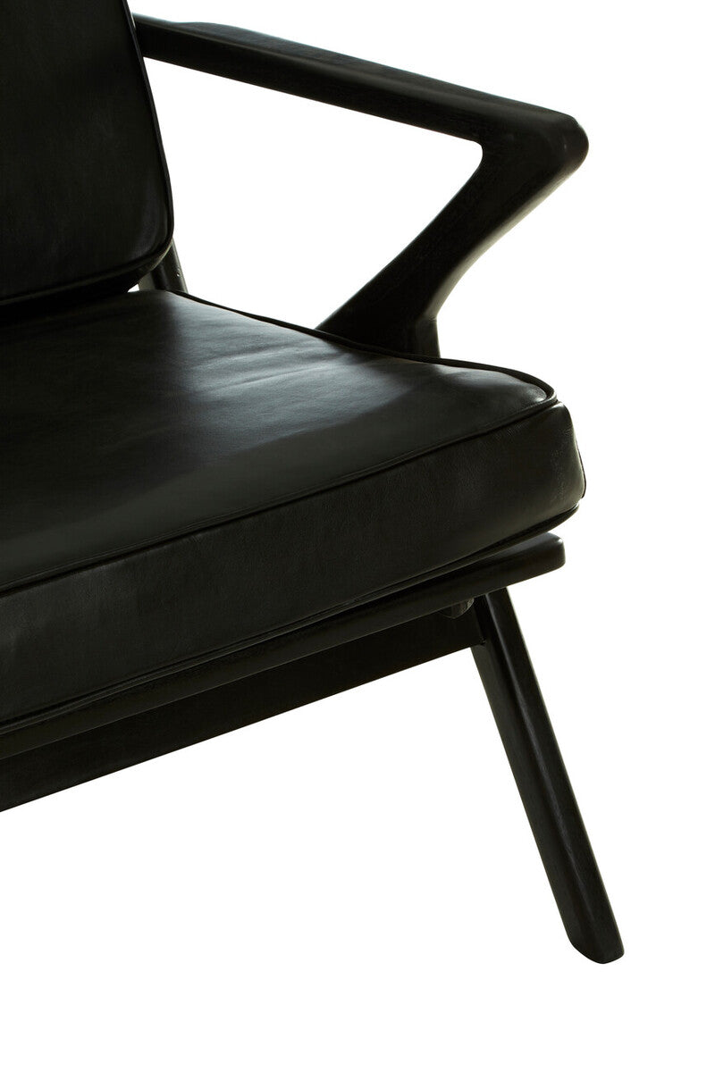 Kendari Black Leather & Teak Wood Frame Armchair