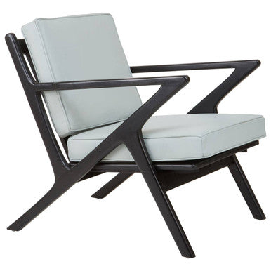 Kendari Grey Leather & Black Teak Wood Armchair