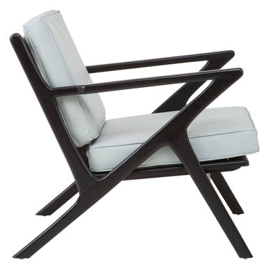 Kendari Grey Leather & Black Teak Wood Armchair