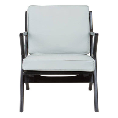 Kendari Grey Leather & Black Teak Wood Armchair