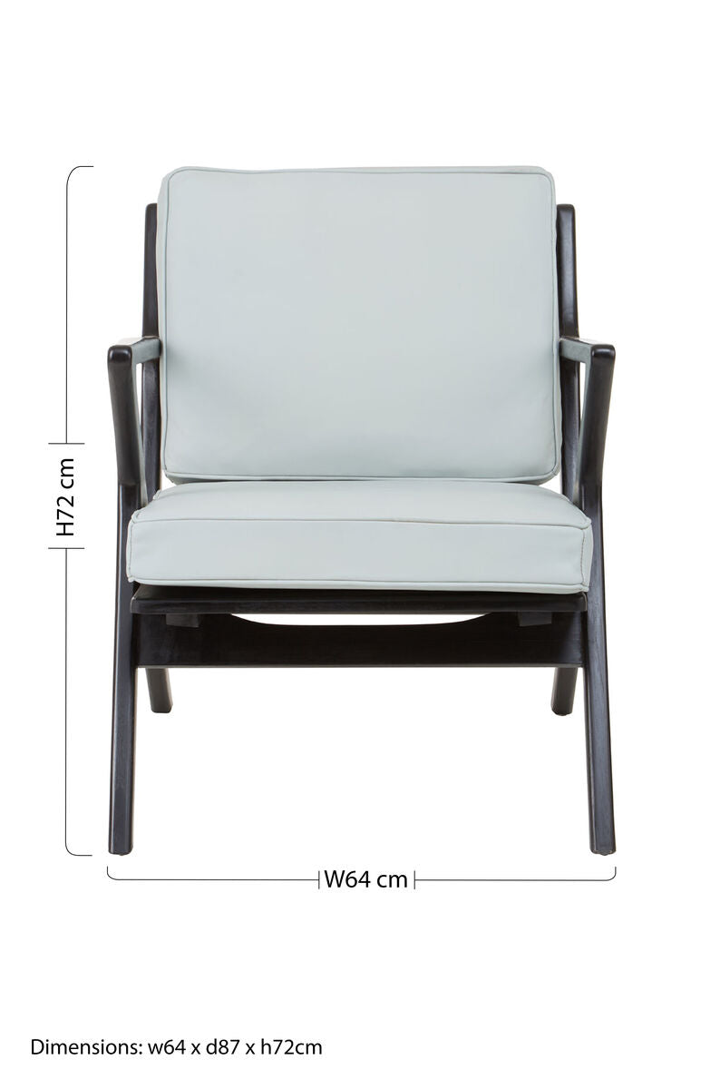 Kendari Grey Leather & Black Teak Wood Armchair