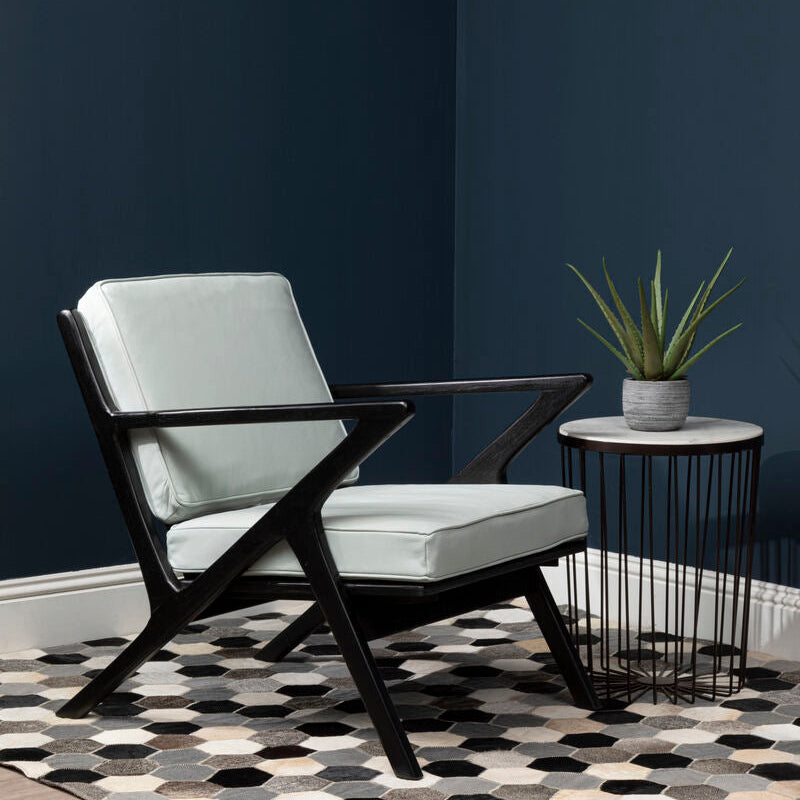 Kendari Grey Leather & Black Teak Wood Armchair