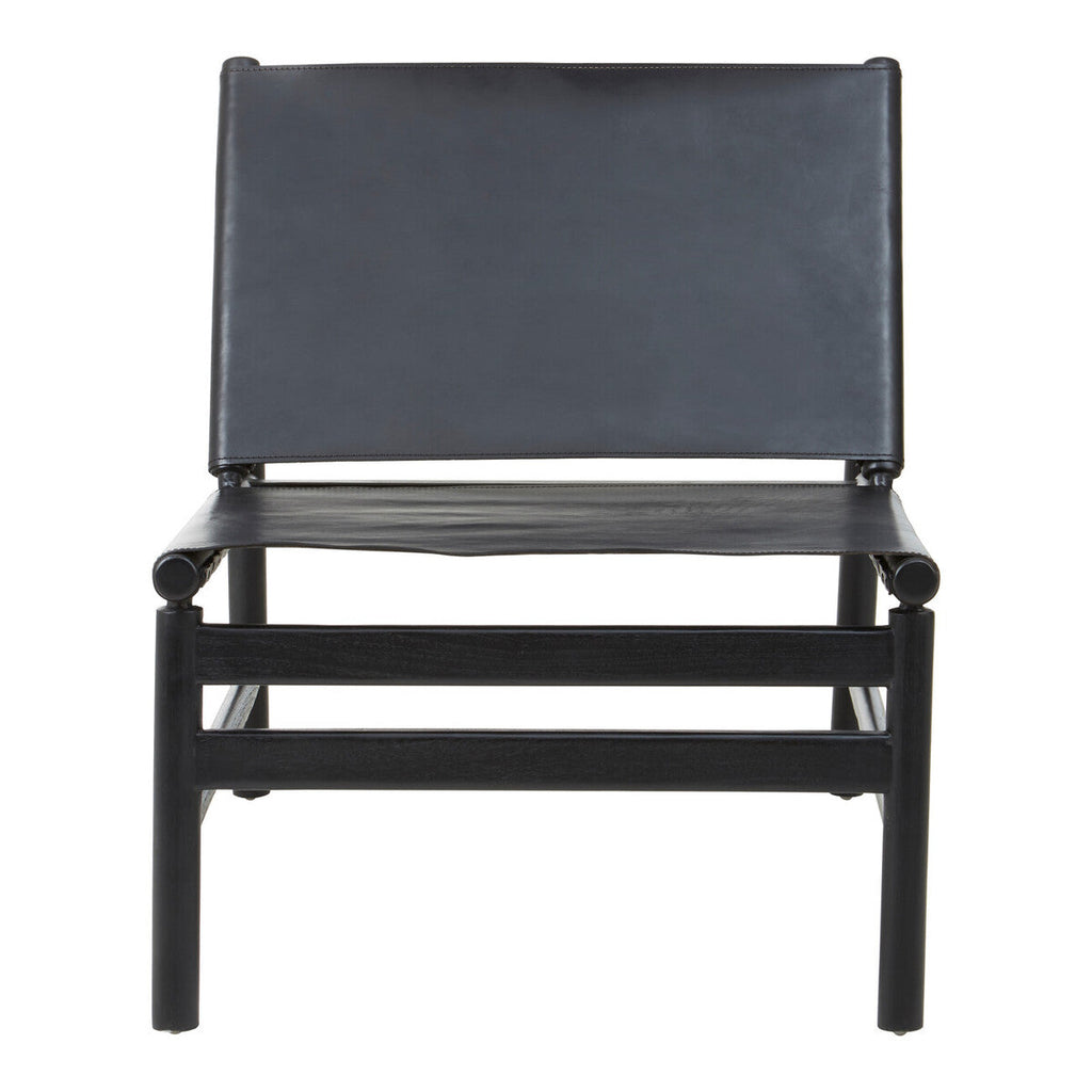Kendari Black Leather & Teak Modern Sling Chair