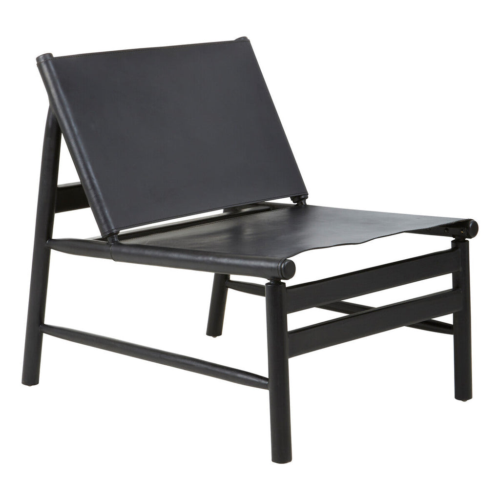 Kendari Black Leather & Teak Modern Sling Chair