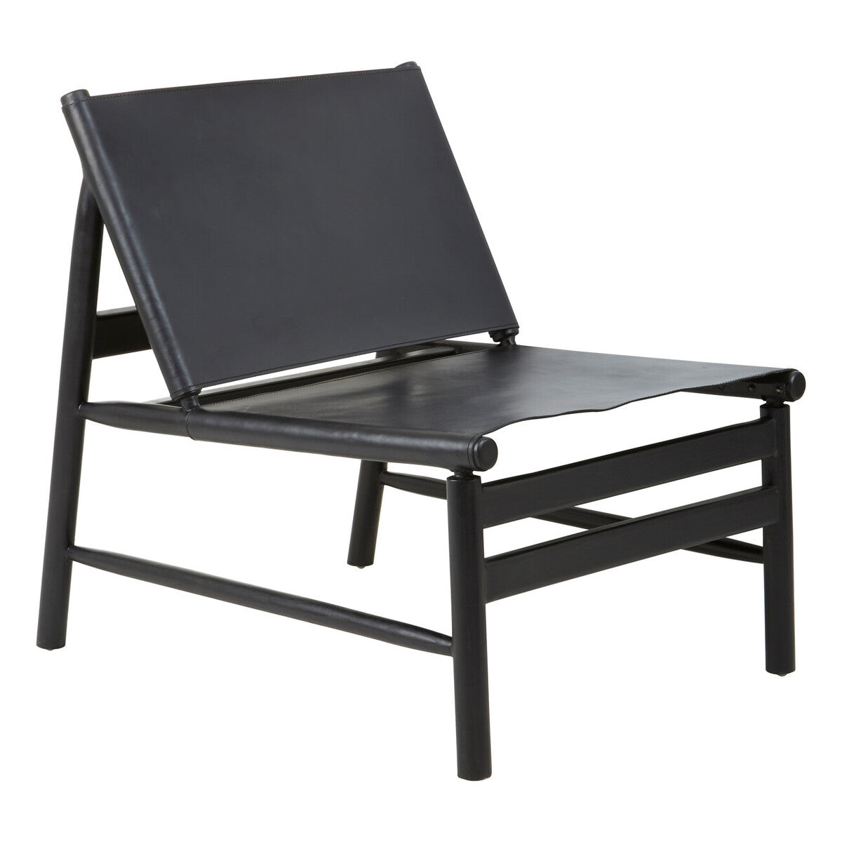 Kendari Black Leather & Teak Modern Sling Chair