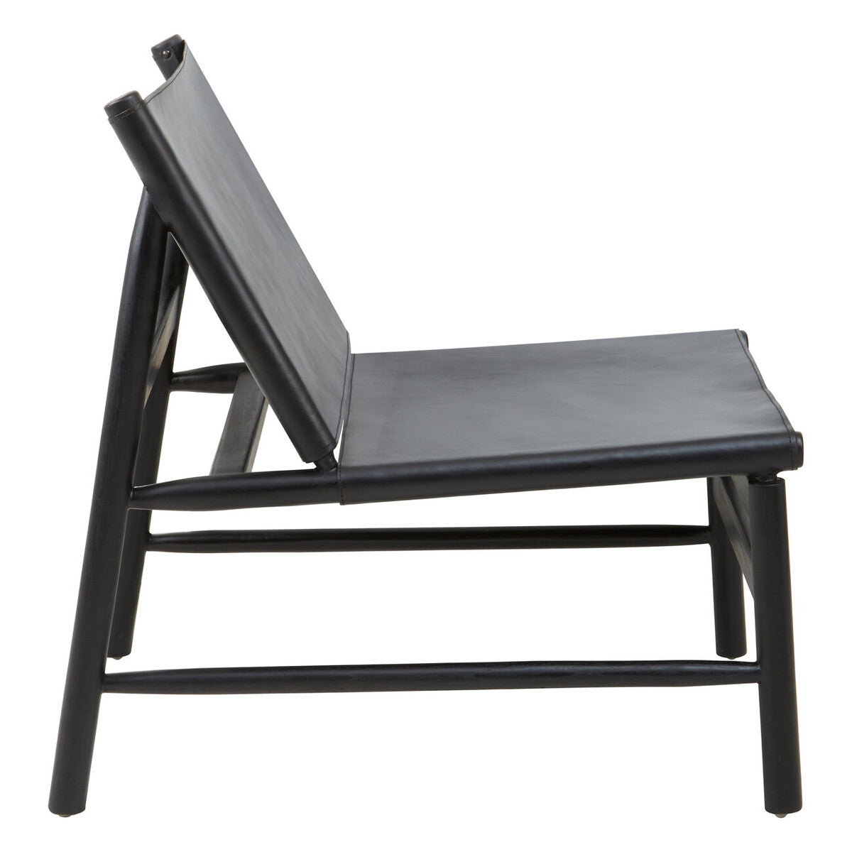 Kendari Black Leather & Teak Modern Sling Chair