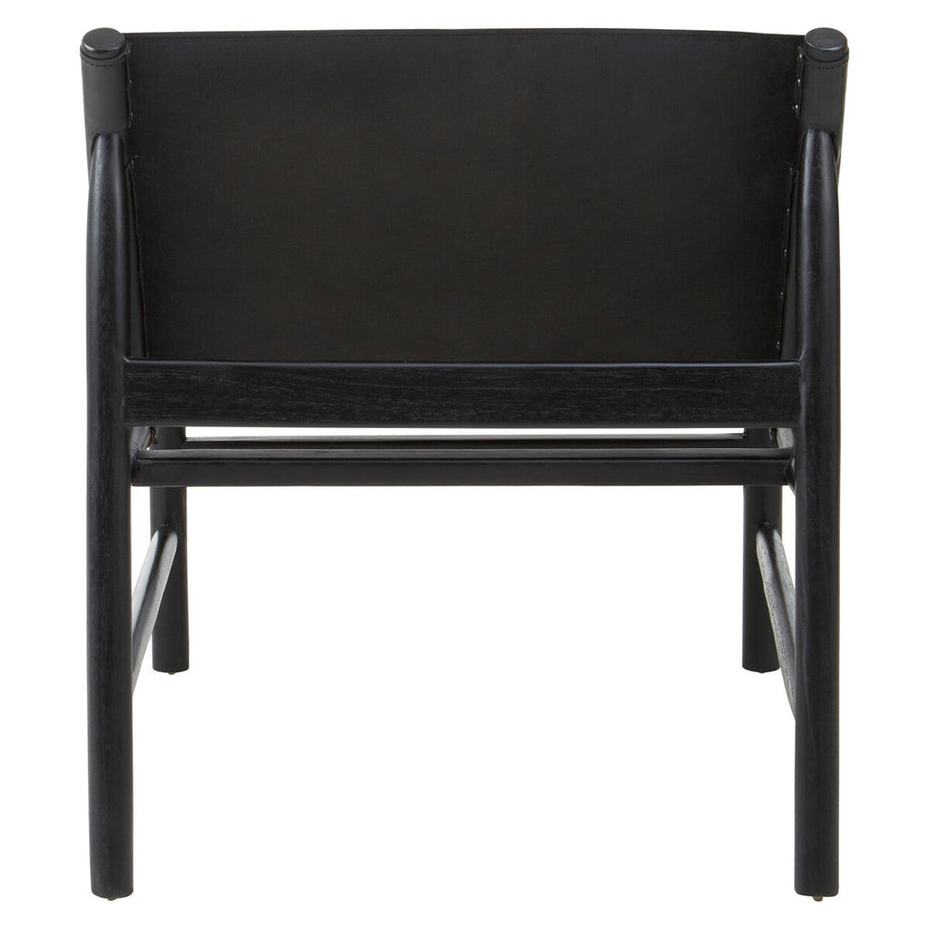 Kendari Black Leather & Teak Modern Sling Chair