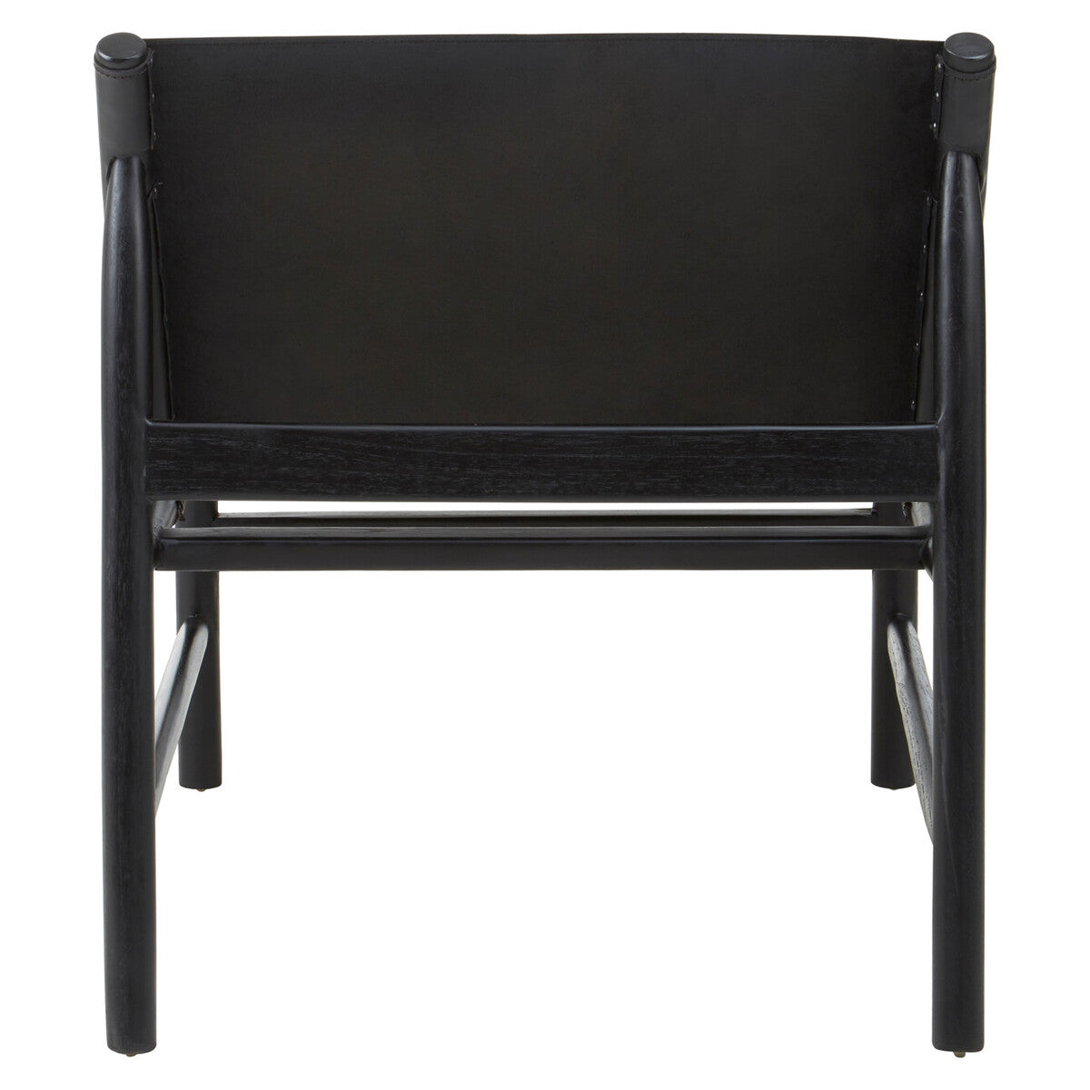 Kendari Black Leather & Teak Modern Sling Chair