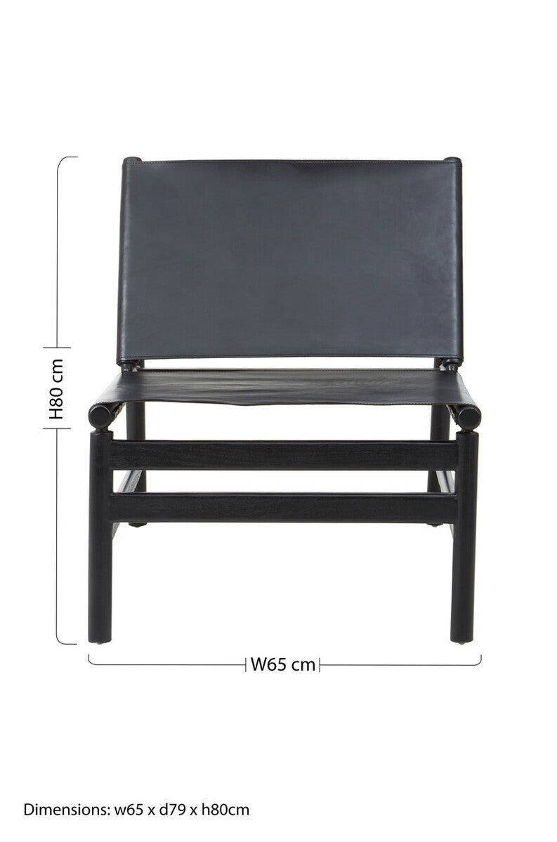 Kendari Black Leather & Teak Modern Sling Chair