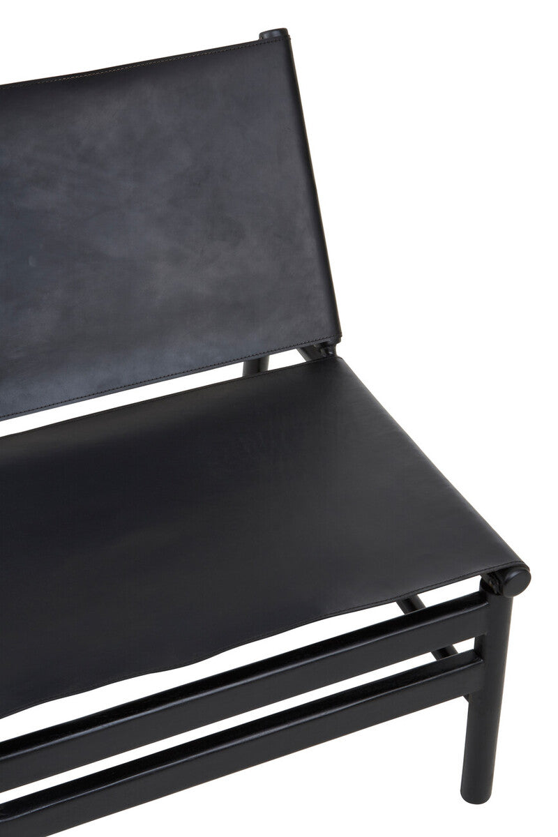 Kendari Black Leather & Teak Modern Sling Chair