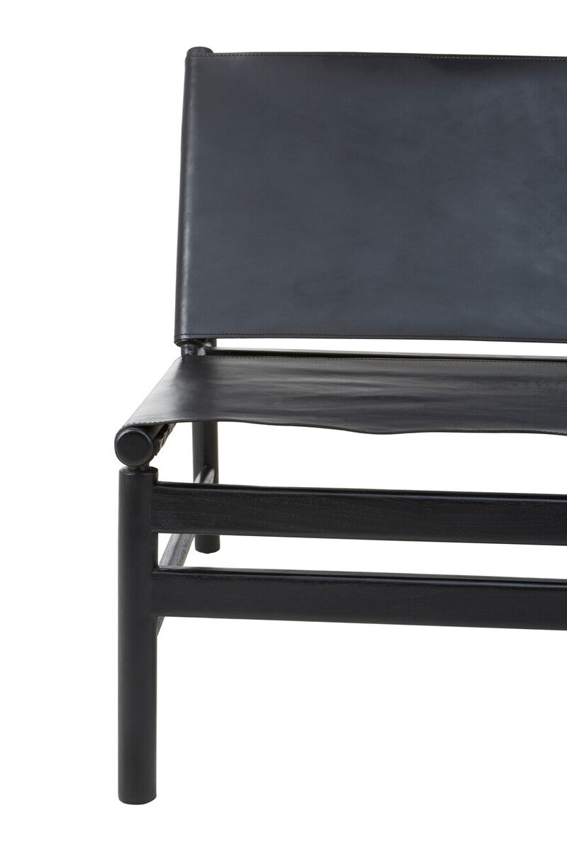 Kendari Black Leather & Teak Modern Sling Chair