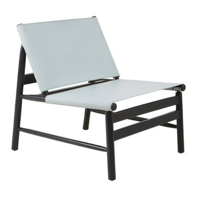 Kendari Grey Leather & Black Teak Modern Sling Chair