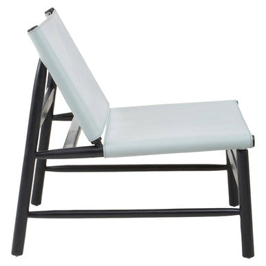 Kendari Grey Leather & Black Teak Modern Sling Chair