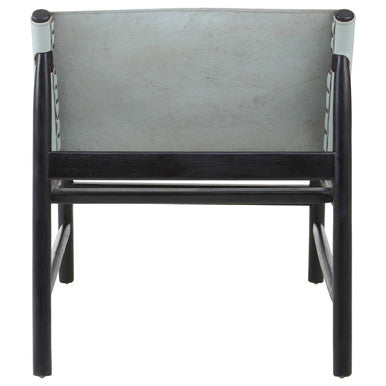 Kendari Grey Leather & Black Teak Modern Sling Chair