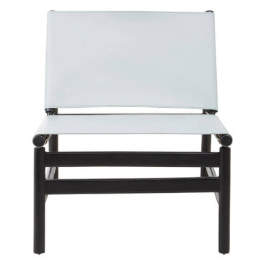 Kendari Grey Leather & Black Teak Modern Sling Chair