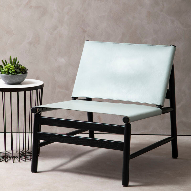 Kendari Grey Leather & Black Teak Modern Sling Chair