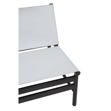 Kendari Grey Leather & Black Teak Modern Sling Chair