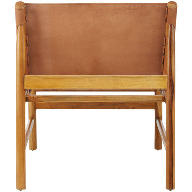 Kendari Brown Leather & Teak Modern Sling Chair