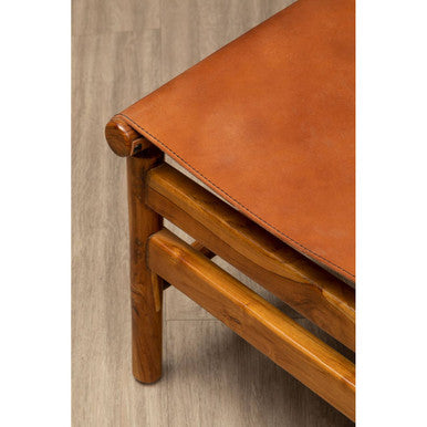 Kendari Brown Leather & Teak Modern Sling Chair