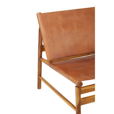 Kendari Brown Leather & Teak Modern Sling Chair
