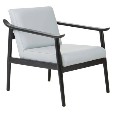 Kendari Grey Leather Armchair With Black Teak Wood Frame