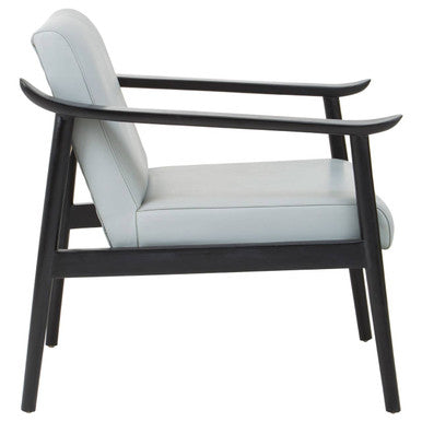 Kendari Grey Leather Armchair With Black Teak Wood Frame