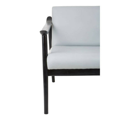 Kendari Grey Leather Armchair With Black Teak Wood Frame