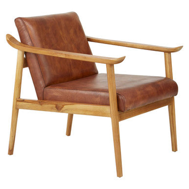 Kendari Brown Leather With Natural Teak Wood Armchair