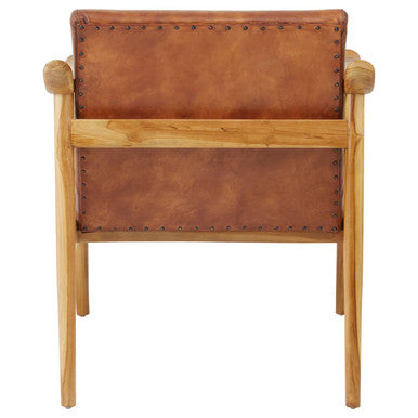 Kendari Brown Leather With Natural Teak Wood Armchair