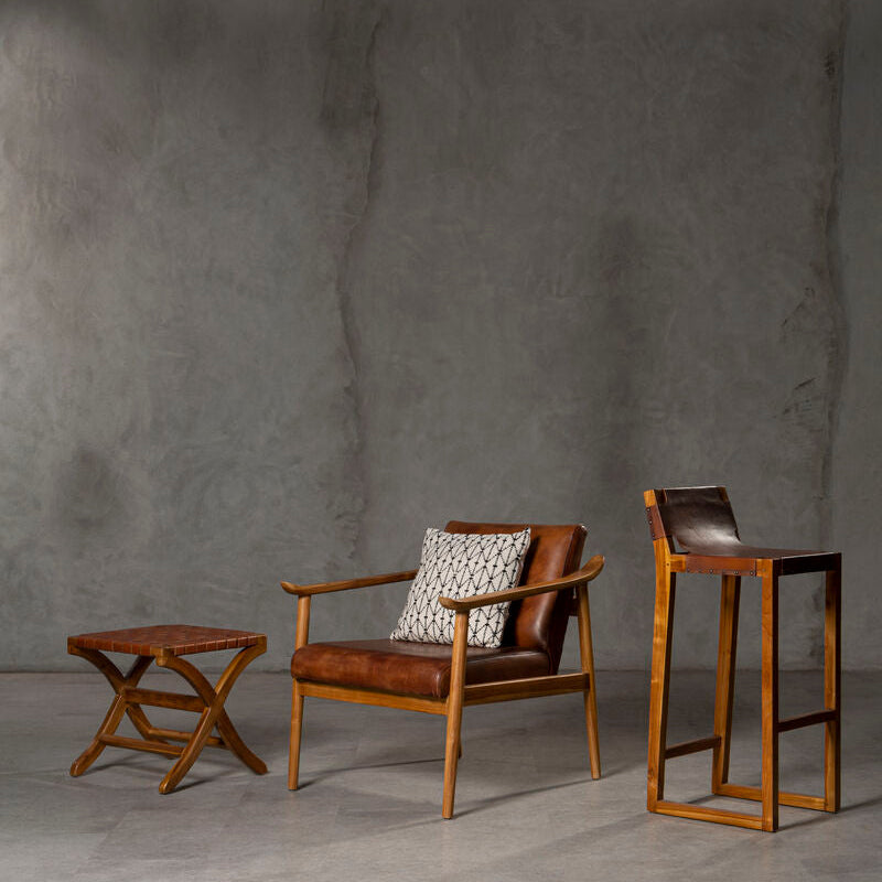 Kendari Brown Leather With Natural Teak Wood Armchair