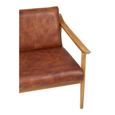 Kendari Brown Leather With Natural Teak Wood Armchair